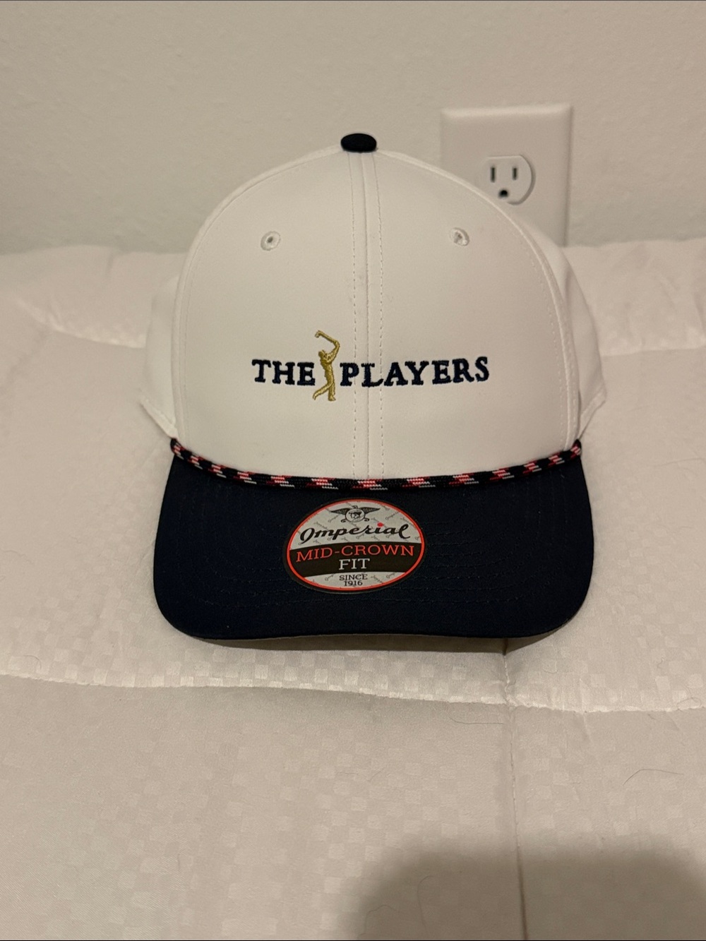 The Players White and Navy Mid-Crown Golf Hat